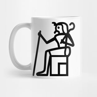 Egyptian Hieroglyphs King on Throne Holding Staff Mug